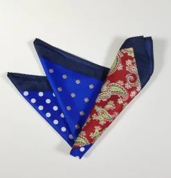 100% Silk Pocket Square Royal Polka Dots With Red Paisleys 12.5in -Fashionable Costume AAPK 002 01 3 41719.1656364536