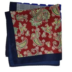 100% Silk Pocket Square Royal Polka Dots With Red Paisleys 12.5in -Fashionable Costume AAPK 002 01 4 85811.1656364550