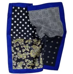 100% Silk Pocket Square Navy Blue Polka Dots With Yellow Paisleys 12.5in -Fashionable Costume AAPK 002 02 3 27012.1656364719