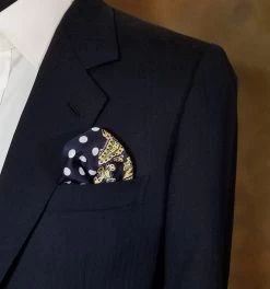 100% Silk Pocket Square Navy Blue Polka Dots With Yellow Paisleys 12.5in -Fashionable Costume AAPK 002 02 5 77906.1656364719