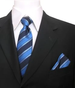 Antonia Silk Tie W/Pocket Square - Blue Multi Stripe