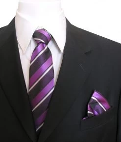 Antonia Silk Tie W/Pocket Square - Purple Stripes