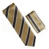 Antonia 100% Silk Tie W/Pocket Square - Black & Grey Stripes On Gold