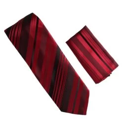 Antonia 100% Silk Tie W/Pocket Square - Dark Red Multi Stripes