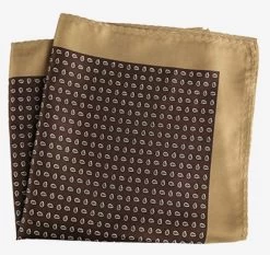 100% Silk Pocket Square -Brown & Tan Petite Paisleys 12.5 X 12.5