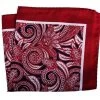 100% Silk Pocket Square - Dark Red Baroque Scroll Design 12.5 X 12.5