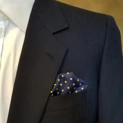 100% Silk Pocket Square - Navy Blue & Yellow Polka Dot - 12in -Fashionable Costume ALPK DF203 2 92390.1619727967
