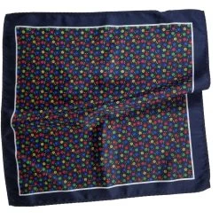 100% Silk Pocket Square - Navy With Petite Multi-Colored Flowers 12.5in -Fashionable Costume ALPK DF205 2 2 15297.1656527030
