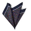 100% Silk Pocket Square - Navy With Petite Multi-Colored Flowers 12.5in