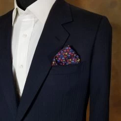 100% Silk Pocket Square - Navy Blue With Petite Multi-Colored Flowers 12.5in -Fashionable Costume ALPK DF205 3 2 32818.1656527663