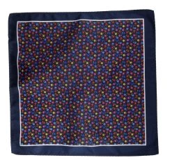 100% Silk Pocket Square - Navy Blue With Petite Multi-Colored Flowers 12.5in -Fashionable Costume ALPK DF205 3 3 76174.1656527663