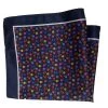 100% Silk Pocket Square - Navy Blue With Petite Multi-Colored Flowers 12.5in