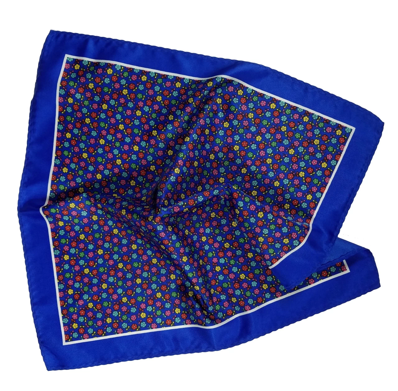 100% Silk Pocket Square - Royal Blue With Petite Multi-Colored Flowers 12.5in 4 100% Silk Pocket Square - Royal Blue With Petite Multi-Colored Flowers 12.5in - Image 4