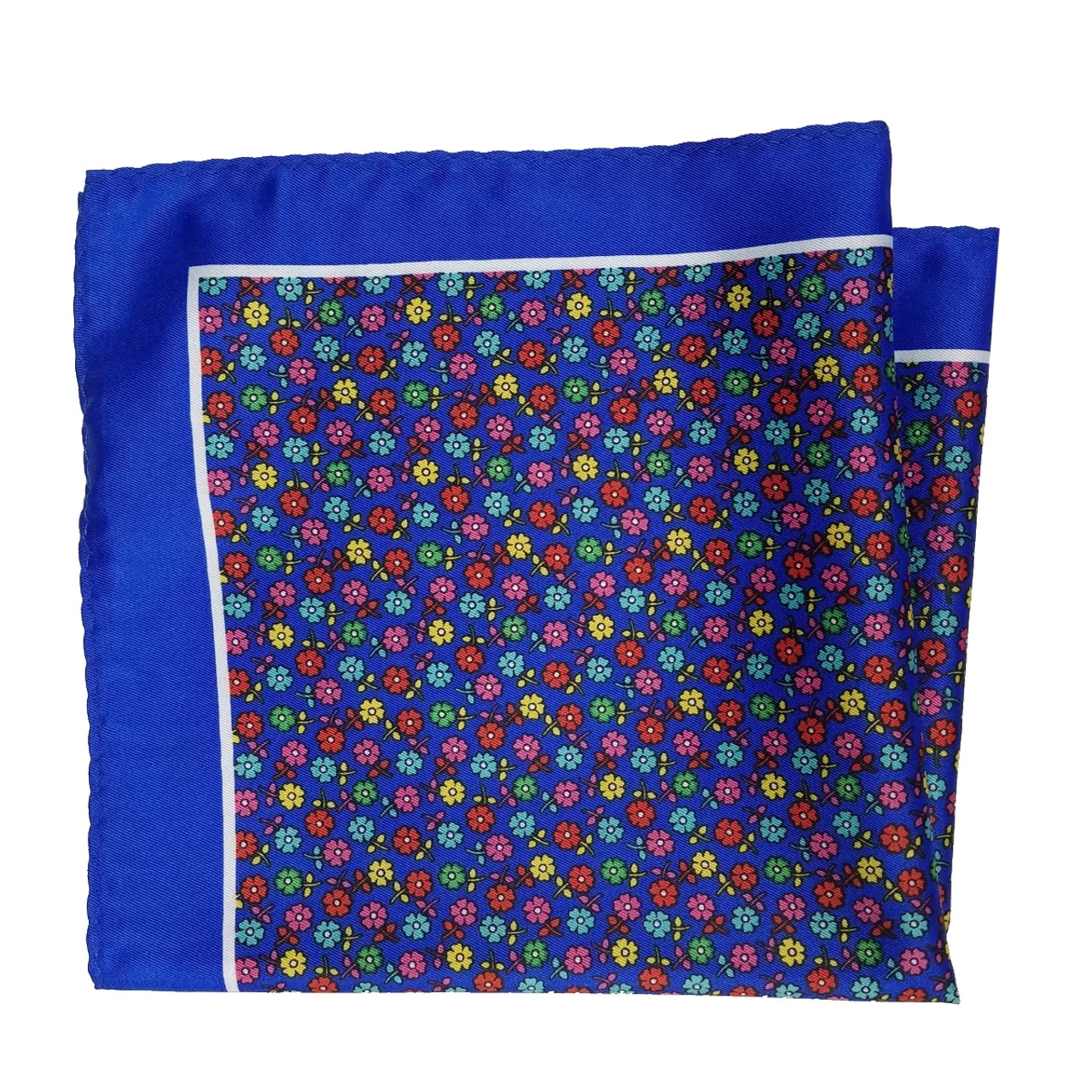 100% Silk Pocket Square - Royal Blue With Petite Multi-Colored Flowers 12.5in 2 100% Silk Pocket Square - Royal Blue With Petite Multi-Colored Flowers 12.5in - Image 2