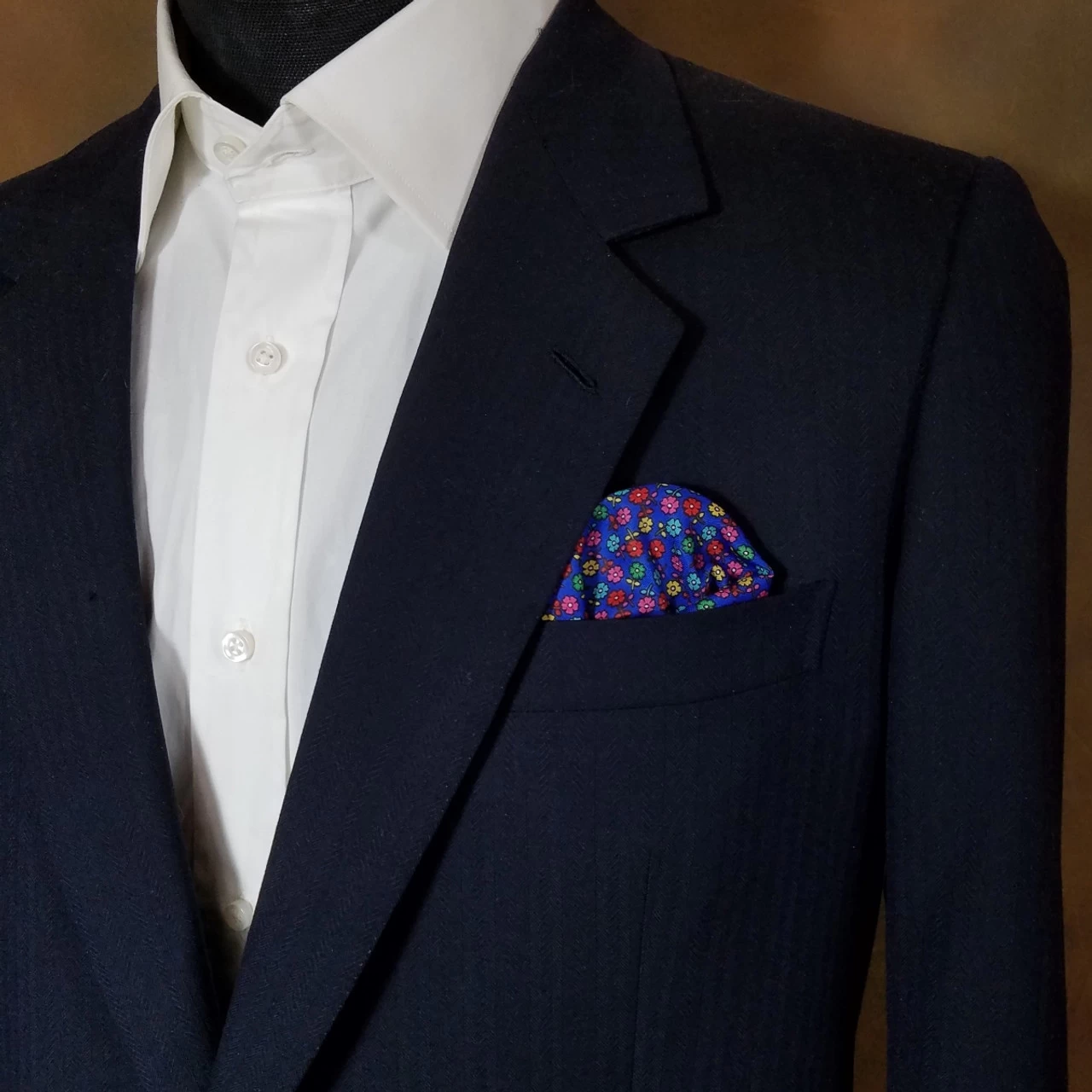 100% Silk Pocket Square - Royal Blue With Petite Multi-Colored Flowers 12.5in 3 100% Silk Pocket Square - Royal Blue With Petite Multi-Colored Flowers 12.5in - Image 3