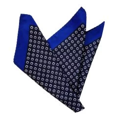 100% Silk Pocket Square - Royal Blue With Navy & White Polka Dots 12.5in