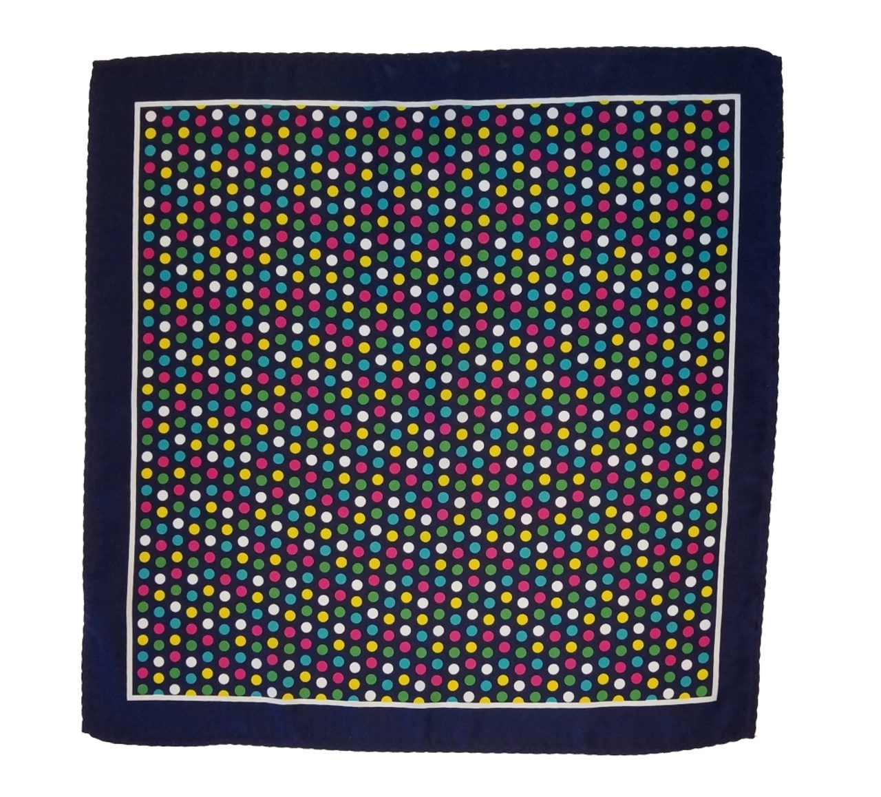 Silk Blend Pocket Square - Navy Blue Colorful Polka Dots Design 12.5 In 4 Silk Blend Pocket Square - Navy Blue Colorful Polka Dots Design 12.5 In - Image 4