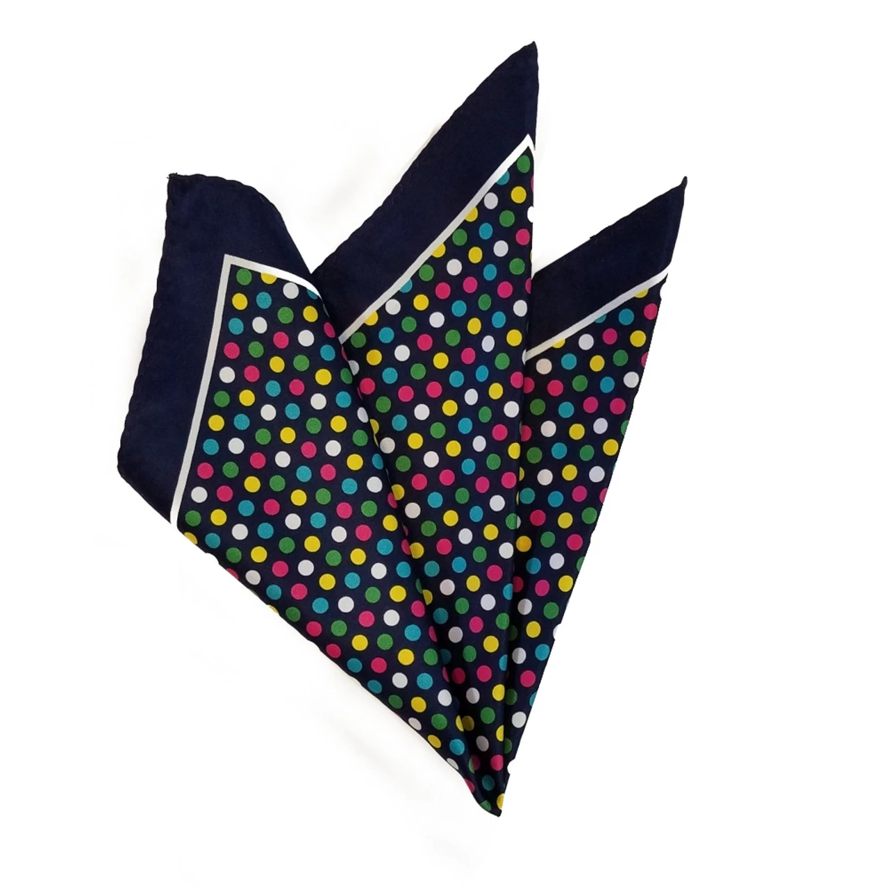 Silk Blend Pocket Square - Navy Blue Colorful Polka Dots Design 12.5 In 1 Silk Blend Pocket Square - Navy Blue Colorful Polka Dots Design 12.5 In