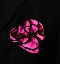 Antonio Ricci 2-in-1 Pouf Round Pocket Square - Black On Fuchsia Pink