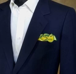Antonio Ricci 2-in-1 Pouf Round Pocket Square - Dark Green On Yellow -Fashionable Costume AR PKS HR 103 2 36593.1593174881