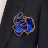 Antonio Ricci 2-in-1 Pouf Round Pocket Square - Royal Blue With Dark Gold Trim