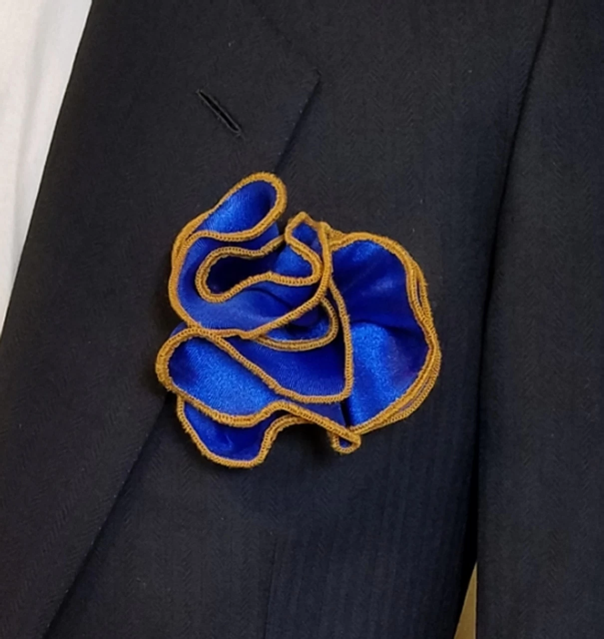 Antonio Ricci 2-in-1 Pouf Round Pocket Square - Royal Blue With Dark Gold Trim 1 Antonio Ricci 2-in-1 Pouf Round Pocket Square - Royal Blue With Dark Gold Trim