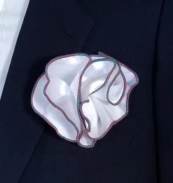 Antonio Ricci 2-in-1 Pouf Round Pocket Square - Mauve Pink & Teal On White