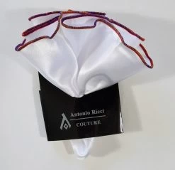 Antonio Ricci 2-in-1 Pouf Round Pocket Square - Orange, Gold & Purple Blend On White -Fashionable Costume AR PKS HR 153 6 20117.1596700839