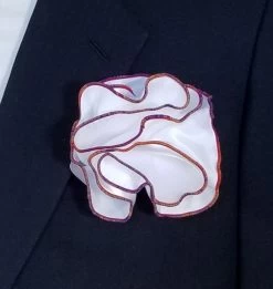 Antonio Ricci 2-in-1 Pouf Round Pocket Square - Orange, Gold & Purple Blend On White