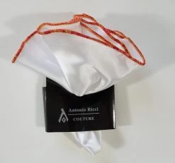 Antonio Ricci 2-in-1 Pouf Round Pocket Square - Orange & Yellow On White -Fashionable Costume AR PKS HR 154 2 33320.1596826765