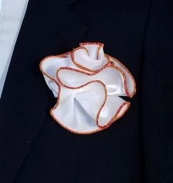 Antonio Ricci 2-in-1 Pouf Round Pocket Square - Orange & Yellow On White