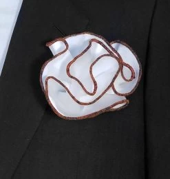 Antonio Ricci 2-in-1 Pouf Round Pocket Square - Black & Orange Blend On White