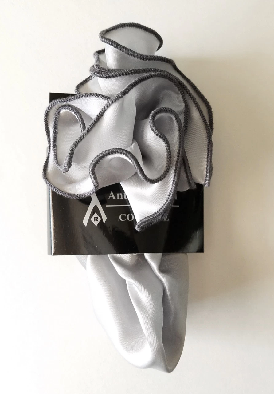 Antonio Ricci 2-in-1 Pouf Round Pocket Square - Charcoal On Grey 5 Antonio Ricci 2-in-1 Pouf Round Pocket Square - Charcoal On Grey - Image 5