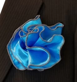 Antonio Ricci 2-in-1 Pouf Round Pocket Square - Charcoal On French Blue