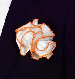 Antonio Ricci 2-in-1 Pouf Round Pocket Square - Bright Orange On White
