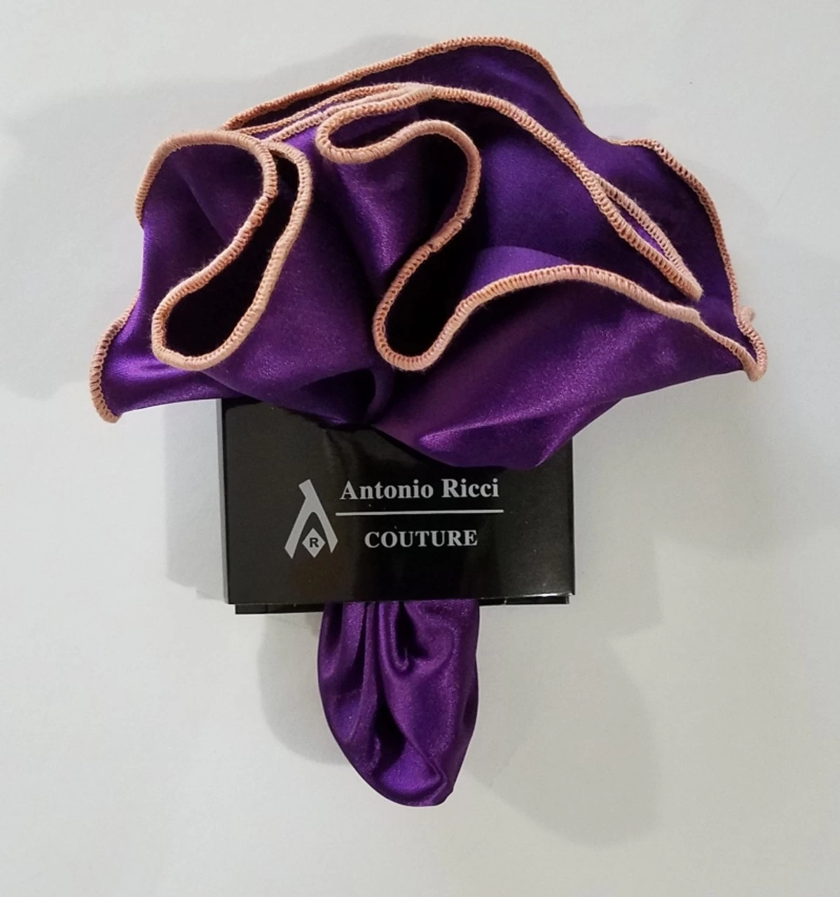 Antonio Ricci 2-in-1 Pouf Round Pocket Square - Peach On Dark Purple 7 Antonio Ricci 2-in-1 Pouf Round Pocket Square - Peach On Dark Purple - Image 7