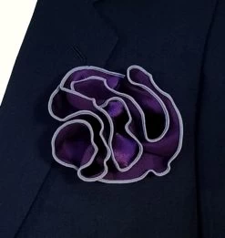 Antonio Ricci 2-in-1 Pouf Round Pocket Square - Grey On Dark Purple