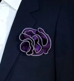 Antonio Ricci 2-in-1 Pouf Round Pocket Square -White On Dark Purple -Fashionable Costume AR PKS HR 259 2 47166.1597412277