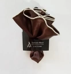 Antonio Ricci 2-in-1 Pouf Round Pocket Square - Ivory On Brown -Fashionable Costume AR PKS HR 270 6 54377.1597899278