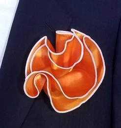 Antonio Ricci 2-in-1 Pouf Round Pocket Square - White On Orange