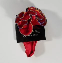 Antonio Ricci 2-in-1 Pouf Round Pocket Square - Multi-Color Trim On Red -Fashionable Costume AR PKS HR 293 4 39940.1592855450