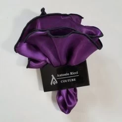 Antonio Ricci 2-in-1 Pouf Round Pocket Square - Black On Deep Purple -Fashionable Costume AR PKS HR 78 6 18985.1597438855