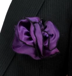 Antonio Ricci 2-in-1 Pouf Round Pocket Square - Black On Deep Purple