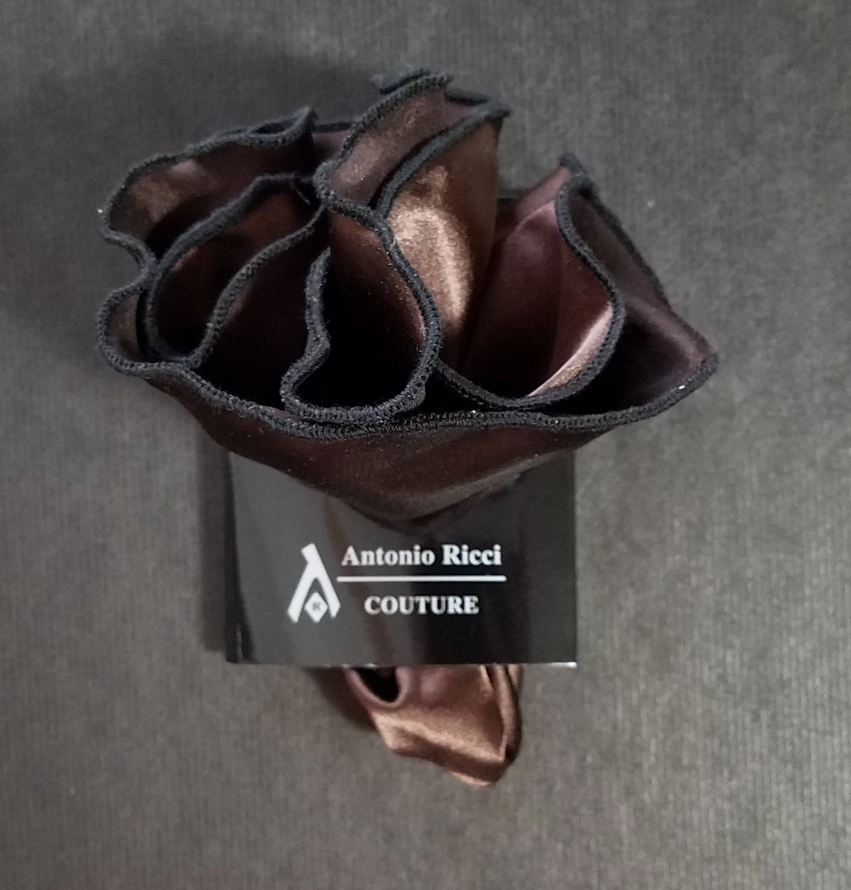 Antonio Ricci 2-in-1 Pouf Round Pocket Square - Black On Dark Brown 6 Antonio Ricci 2-in-1 Pouf Round Pocket Square - Black On Dark Brown - Image 6