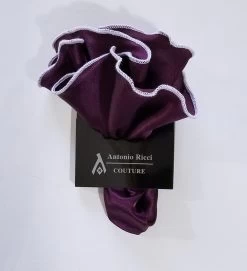 Antonio Ricci 2-in-1 Pouf Round Pocket Square - White On Plum Purple -Fashionable Costume AR PKS HR 88 6 54506.1597263545