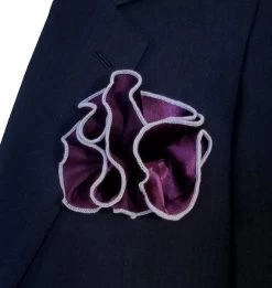 Antonio Ricci 2-in-1 Pouf Round Pocket Square - White On Plum Purple