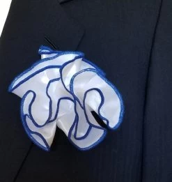 Antonio Ricci 2-in-1 Pouf Round Pocket Square - Royal Blue On White