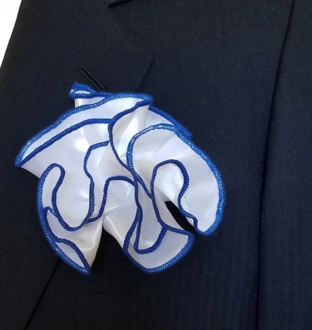 Antonio Ricci 2-in-1 Pouf Round Pocket Square - Royal Blue On White 1 Antonio Ricci 2-in-1 Pouf Round Pocket Square - Royal Blue On White