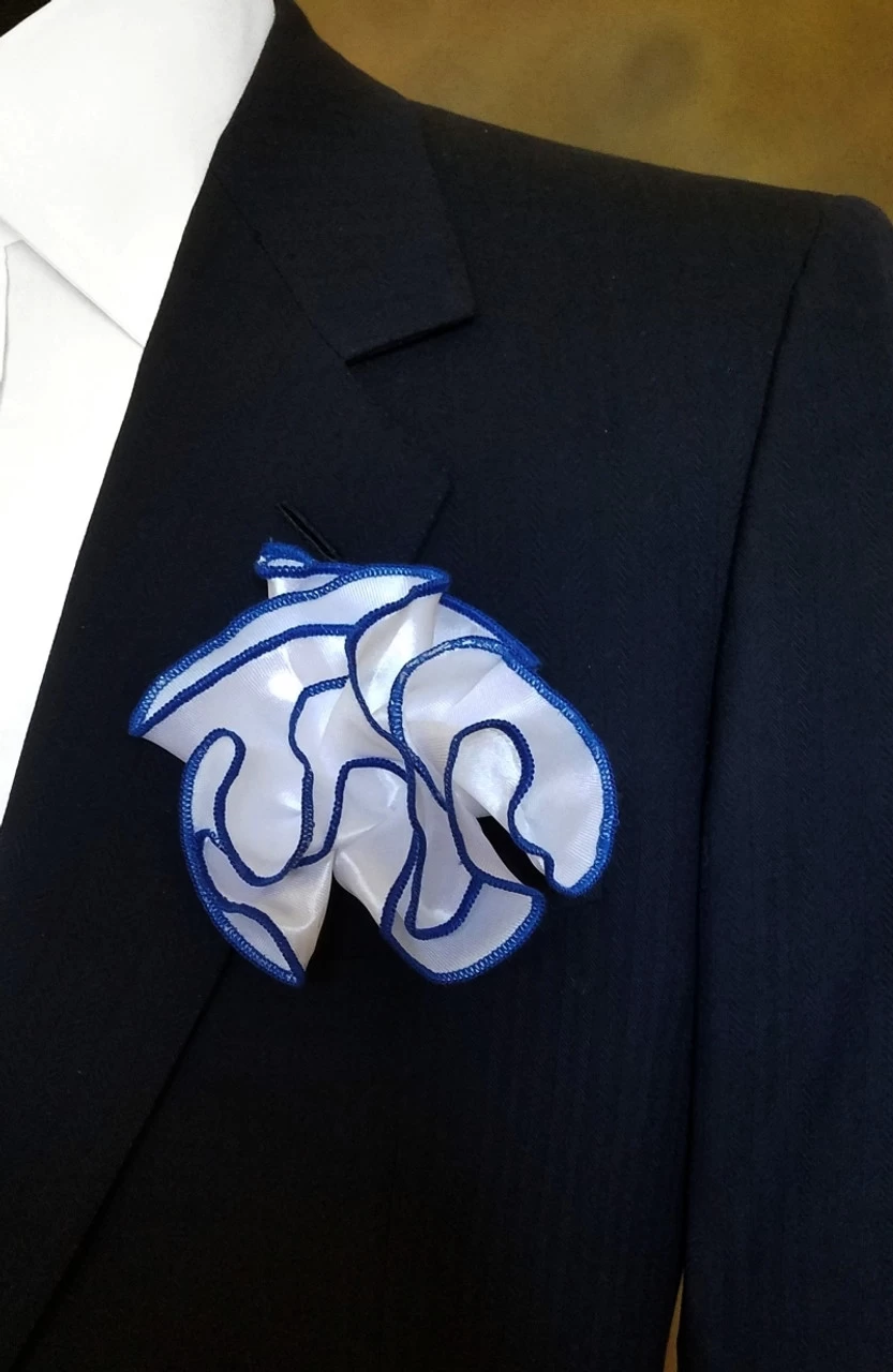 Antonio Ricci 2-in-1 Pouf Round Pocket Square - Royal Blue On White 2 Antonio Ricci 2-in-1 Pouf Round Pocket Square - Royal Blue On White - Image 2