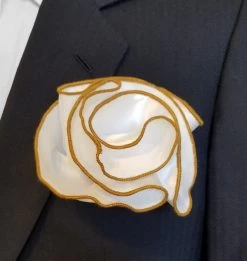 Antonio Ricci 2-in-1 Pouf Round Pocket Square - Dark Tan On White